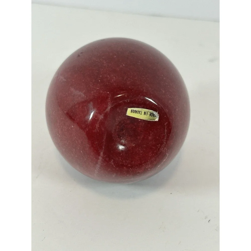 Vintage Red Apple Quartz Clock‎ Marble Alabaster Paperweight Desk Teacher